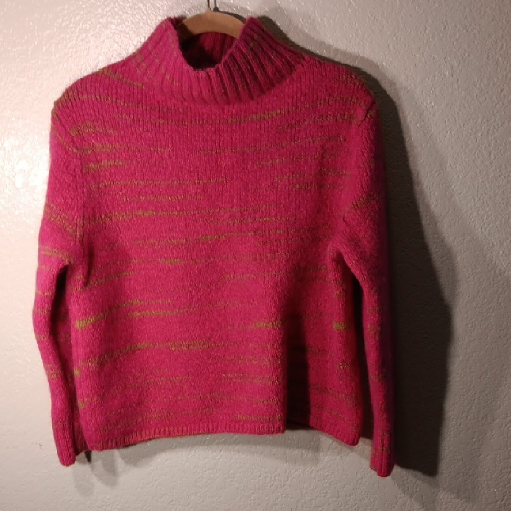 Banana Republic Pink and Green Women's Turtleneck Sweater Wool